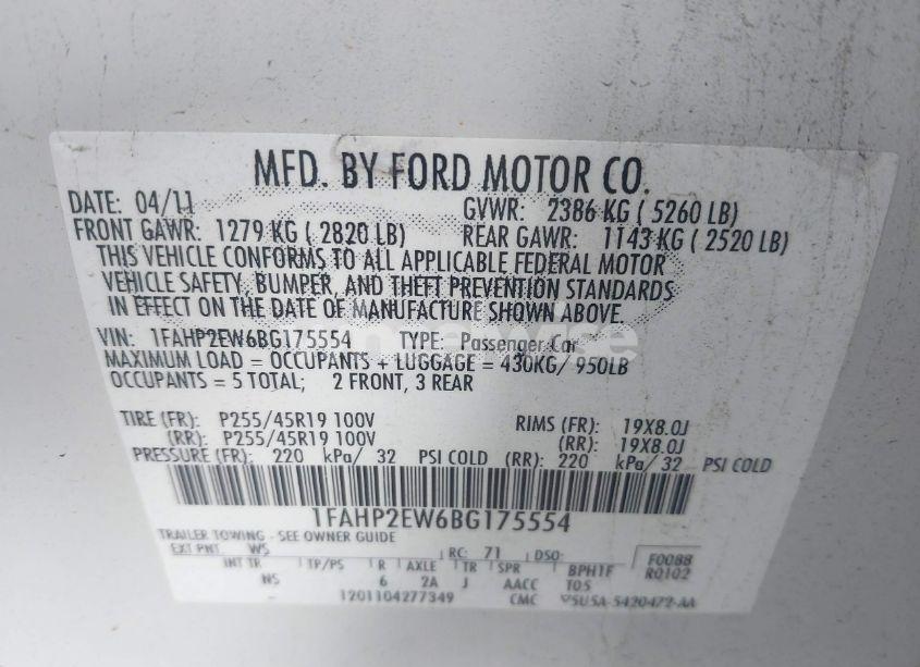 Photo 9 of 2011 Ford Taurus SEL (VIN 1FAHP2EW6BG175554)