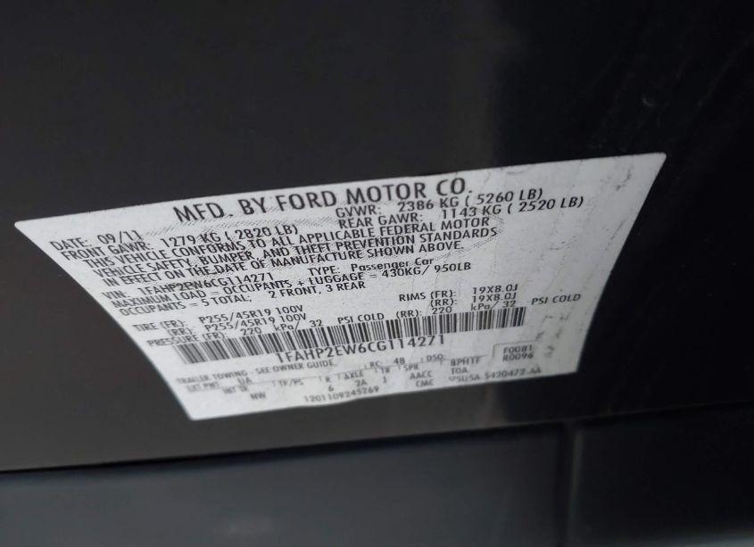 Photo 9 of 2012 Ford Taurus SEL (VIN 1FAHP2EW6CG114271)