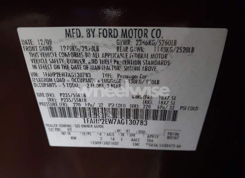 Photo 9 of 2010 Ford Taurus SEL (VIN 1FAHP2EW7AG130783)