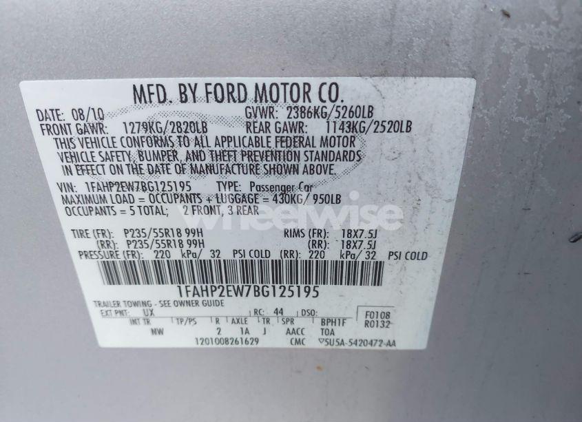 Photo 9 of 2011 Ford Taurus SEL (VIN 1FAHP2EW7BG125195)