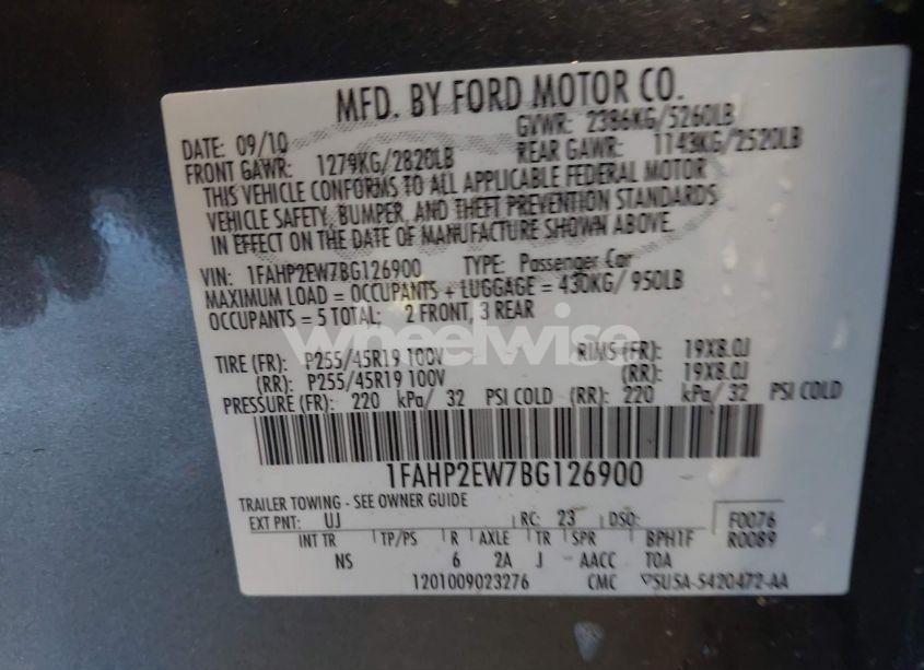 Photo 9 of 2011 Ford Taurus SEL (VIN 1FAHP2EW7BG126900)
