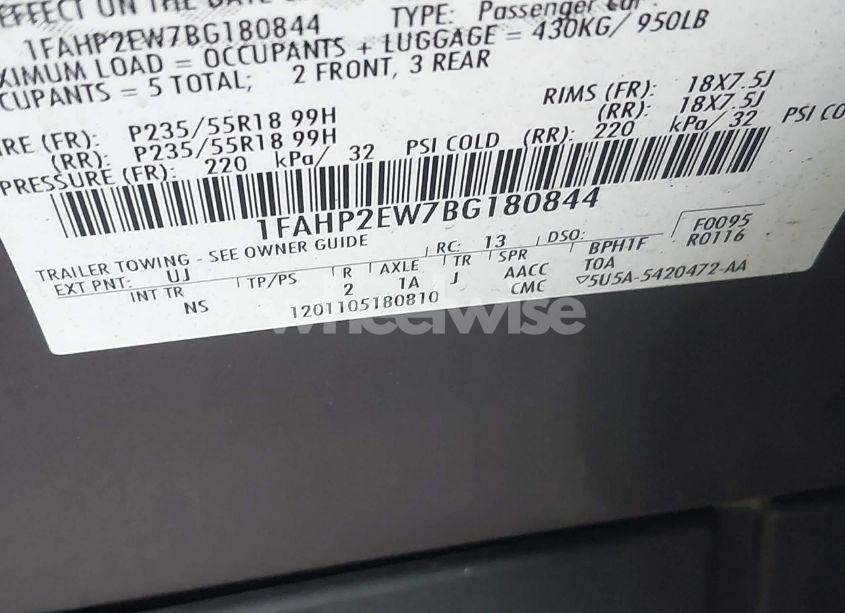 Photo 9 of 2011 Ford Taurus SEL (VIN 1FAHP2EW7BG180844)