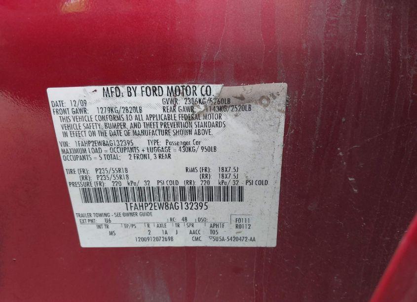 Photo 9 of 2010 Ford Taurus SEL (VIN 1FAHP2EW8AG132395)