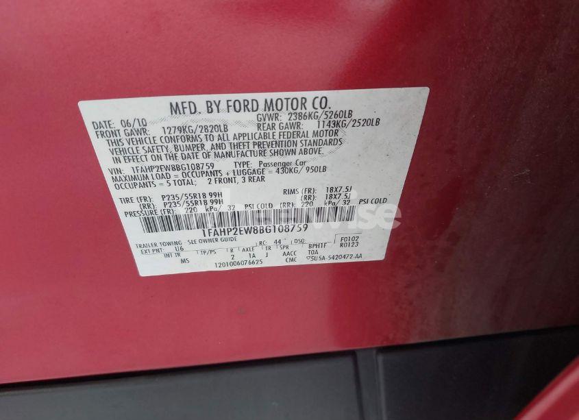 Photo 9 of 2011 Ford Taurus SEL (VIN 1FAHP2EW8BG108759)