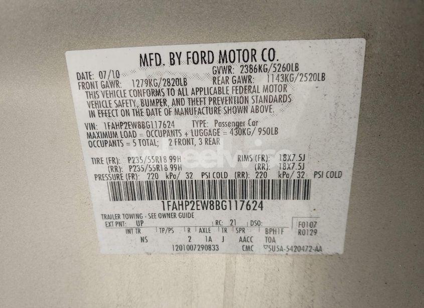 Photo 9 of 2011 Ford Taurus SEL (VIN 1FAHP2EW8BG117624)
