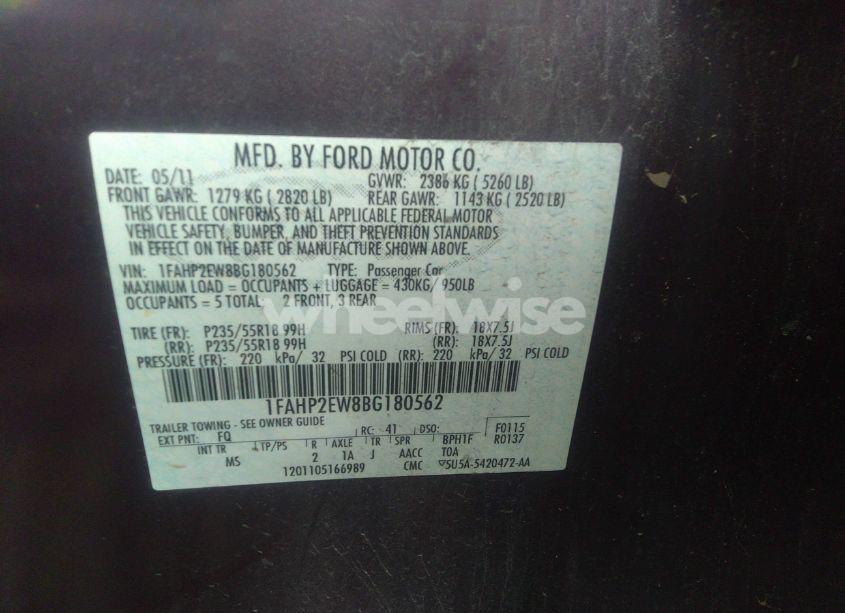 Photo 9 of 2011 Ford Taurus SEL (VIN 1FAHP2EW8BG180562)