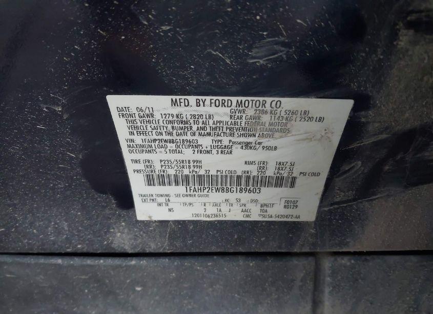 Photo 9 of 2011 Ford Taurus SEL (VIN 1FAHP2EW8BG189603)