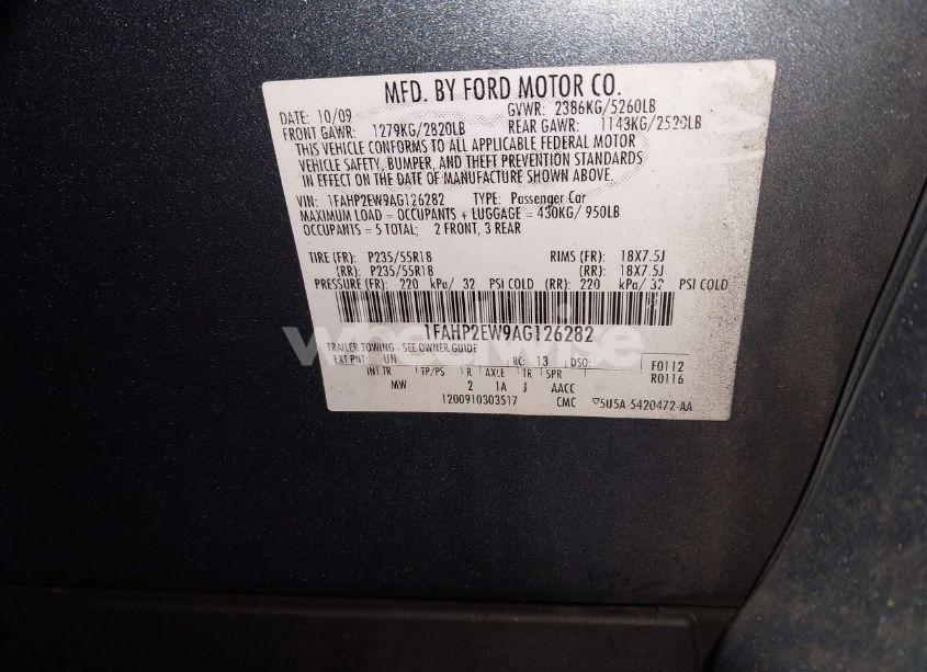 Photo 9 of 2010 Ford Taurus SEL (VIN 1FAHP2EW9AG126282)