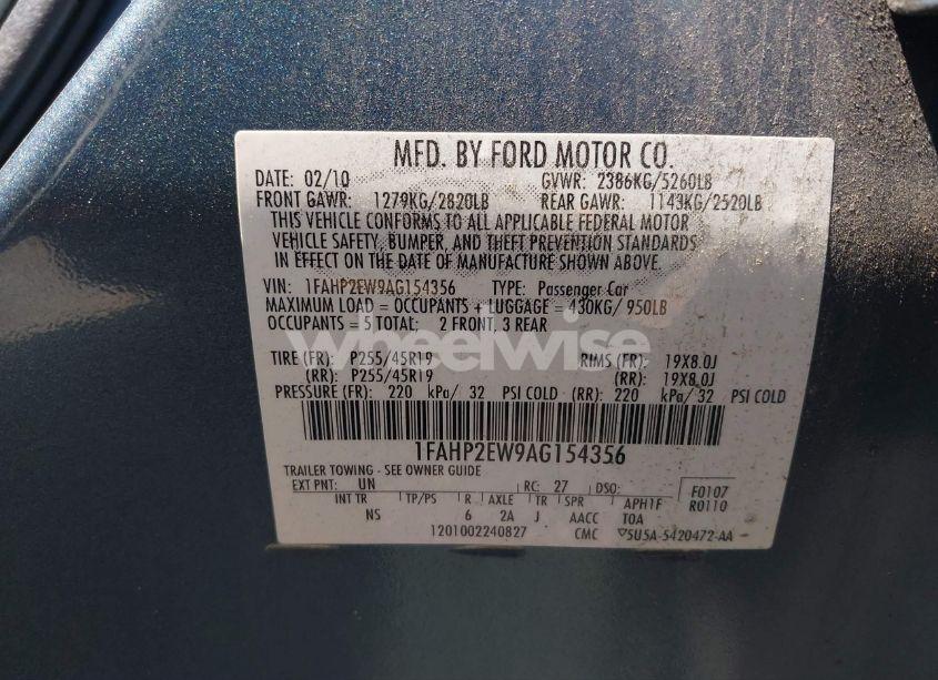 Photo 9 of 2010 Ford Taurus SEL (VIN 1FAHP2EW9AG154356)