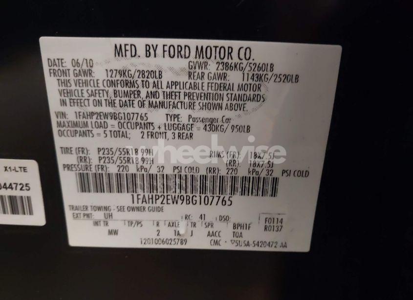 Photo 9 of 2011 Ford Taurus SEL (VIN 1FAHP2EW9BG107765)