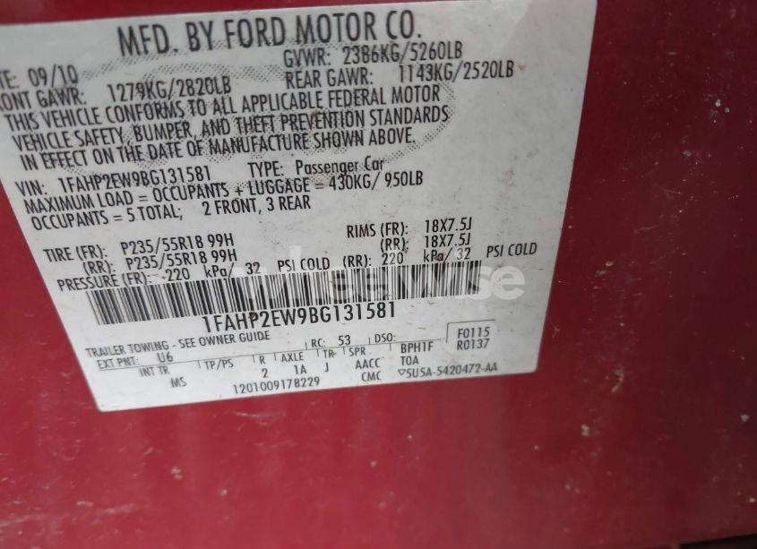 Photo 9 of 2011 Ford Taurus SEL (VIN 1FAHP2EW9BG131581)