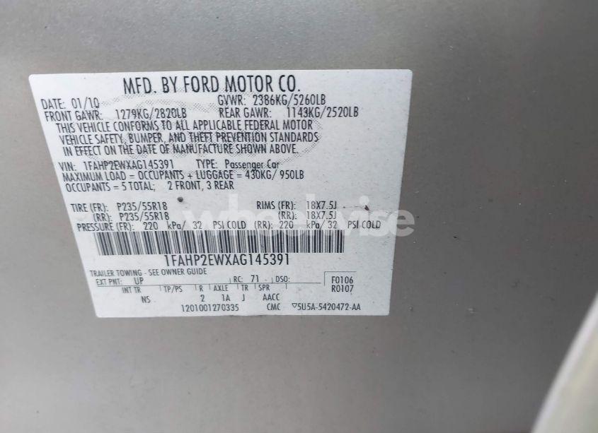 Photo 9 of 2010 Ford Taurus SEL (VIN 1FAHP2EWXAG145391)