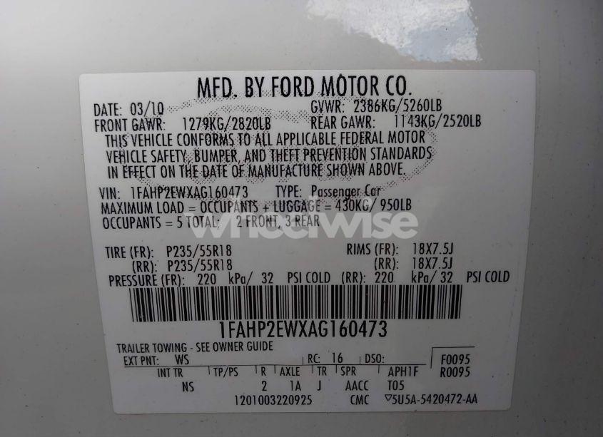 Photo 9 of 2010 Ford Taurus SEL (VIN 1FAHP2EWXAG160473)