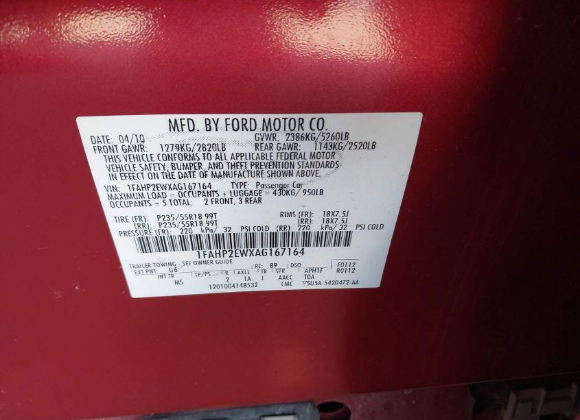 Photo 9 of 2010 Ford Taurus SEL (VIN 1FAHP2EWXAG167164)