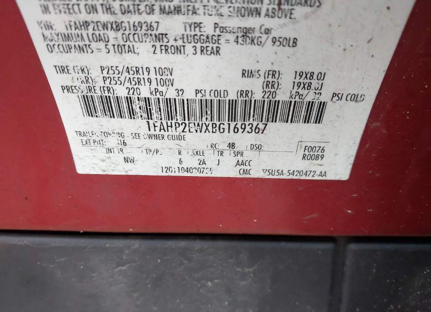 Photo 9 of 2011 Ford Taurus SEL (VIN 1FAHP2EWXBG169367)