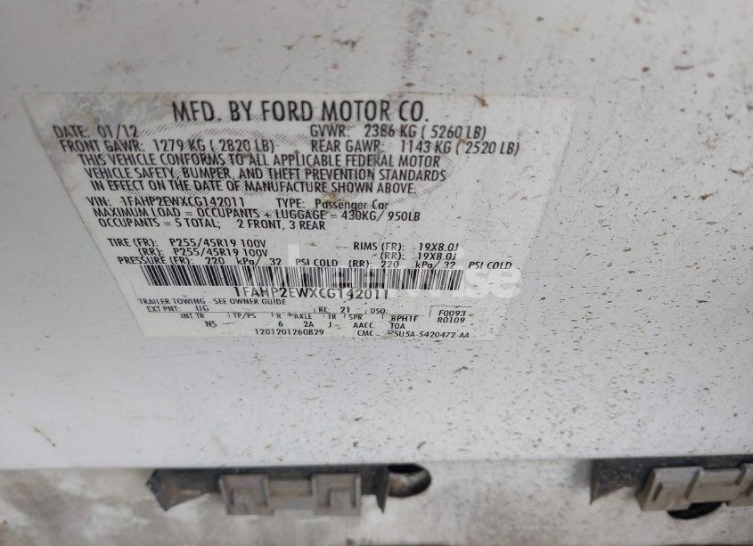 Photo 9 of 2012 Ford Taurus SEL (VIN 1FAHP2EWXCG142011)