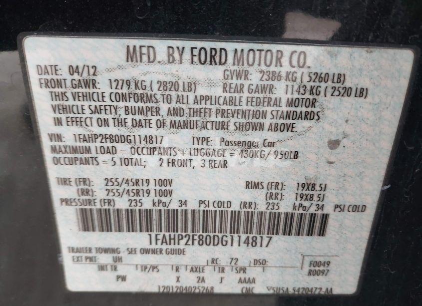 Photo 9 of 2013 Ford Taurus LIMITED (VIN 1FAHP2F80DG114817)