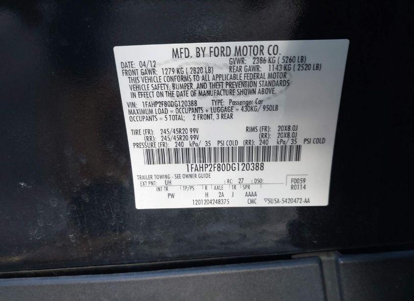 Photo 9 of 2013 Ford Taurus LIMITED (VIN 1FAHP2F80DG120388)