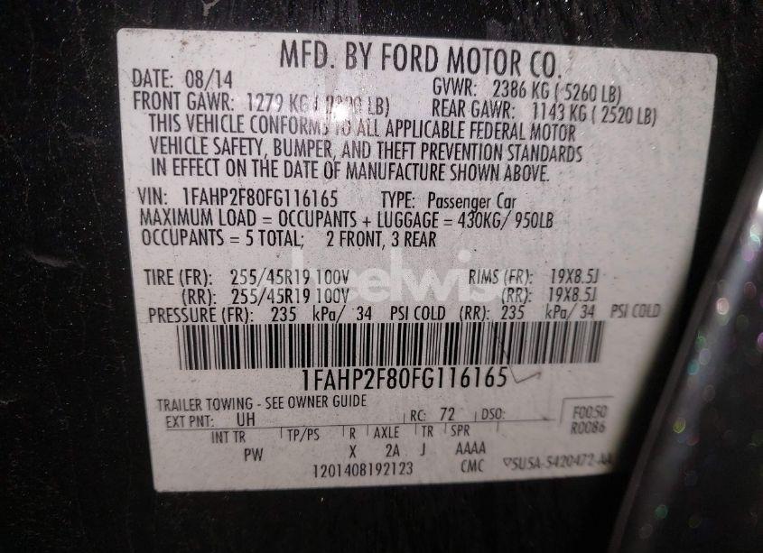 Photo 9 of 2015 Ford Taurus LIMITED (VIN 1FAHP2F80FG116165)
