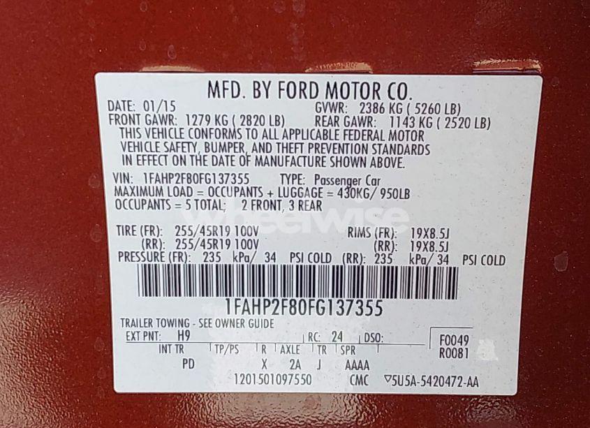 Photo 9 of 2015 Ford Taurus LIMITED (VIN 1FAHP2F80FG137355)