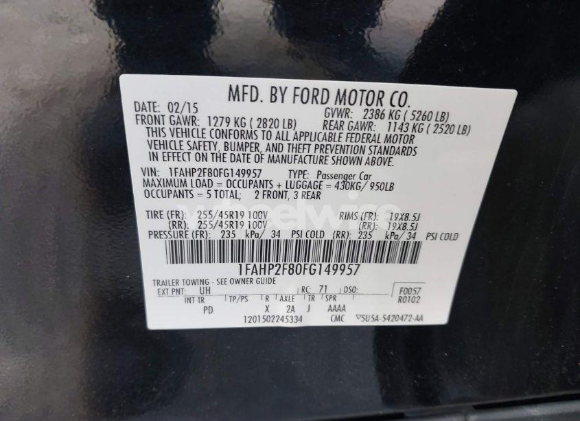 Photo 9 of 2015 Ford Taurus LIMITED (VIN 1FAHP2F80FG149957)