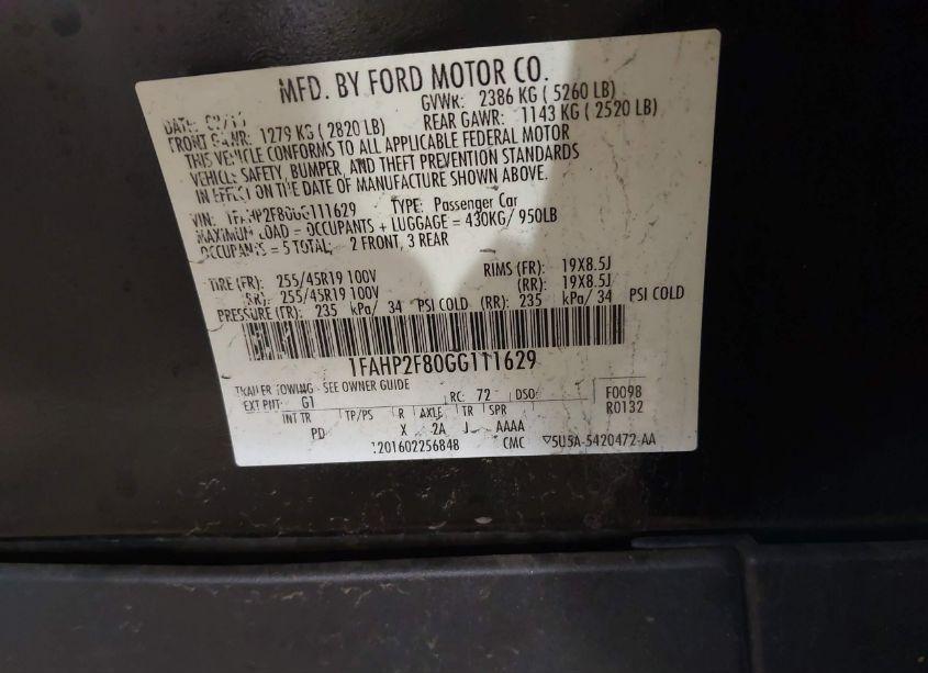 Photo 9 of 2016 Ford Taurus LIMITED (VIN 1FAHP2F80GG111629)