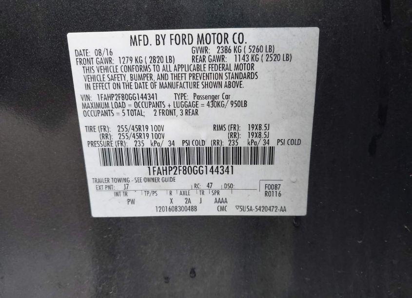 Photo 9 of 2016 Ford Taurus LIMITED (VIN 1FAHP2F80GG144341)