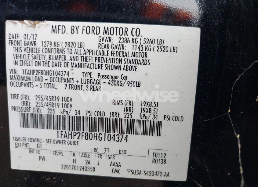 Photo 9 of 2017 Ford Taurus LIMITED (VIN 1FAHP2F80HG104374)