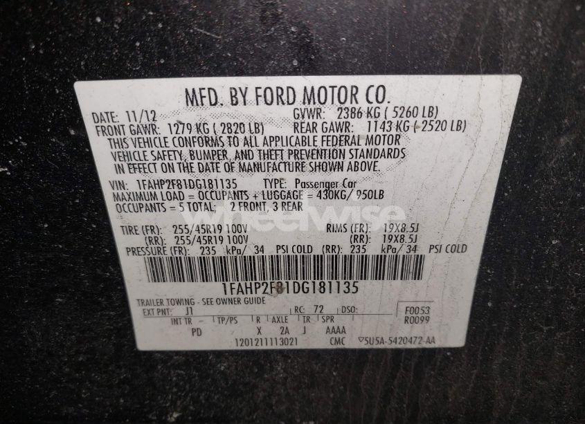 Photo 9 of 2013 Ford Taurus LIMITED (VIN 1FAHP2F81DG181135)