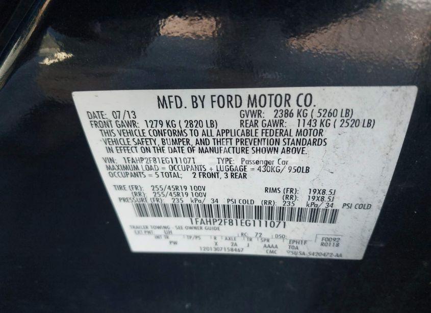 Photo 9 of 2014 Ford Taurus LIMITED (VIN 1FAHP2F81EG111071)