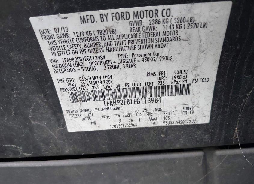 Photo 9 of 2014 Ford Taurus LIMITED (VIN 1FAHP2F81EG113984)