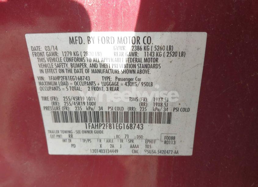 Photo 9 of 2014 Ford Taurus LIMITED (VIN 1FAHP2F81EG168743)