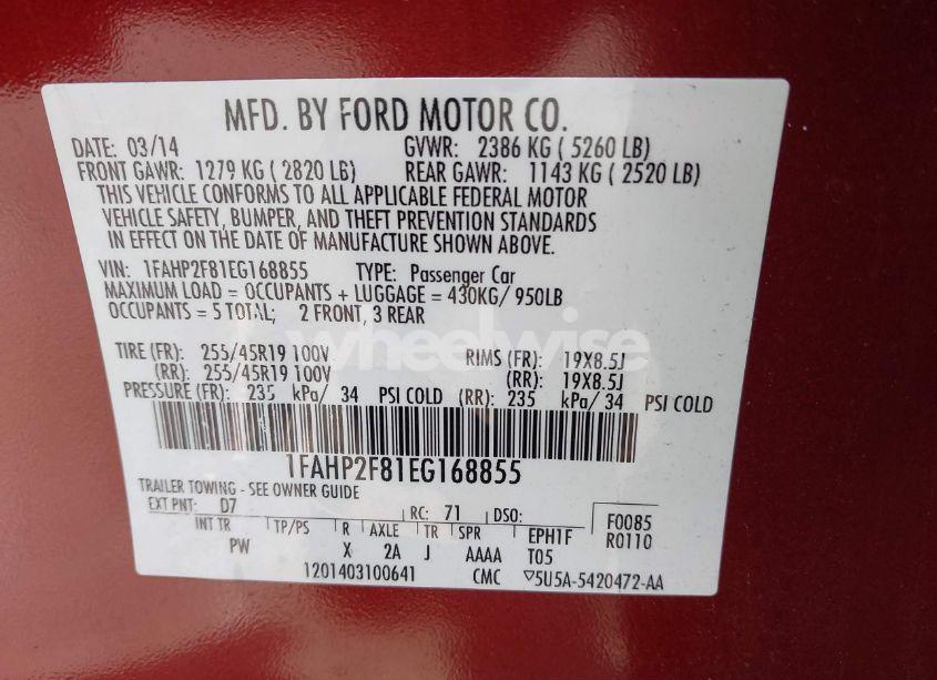 Photo 9 of 2014 Ford Taurus LIMITED (VIN 1FAHP2F81EG168855)