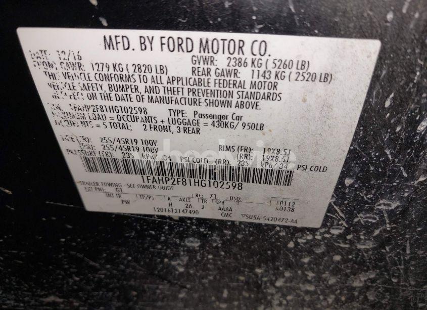 Photo 9 of 2017 Ford Taurus LIMITED (VIN 1FAHP2F81HG102598)