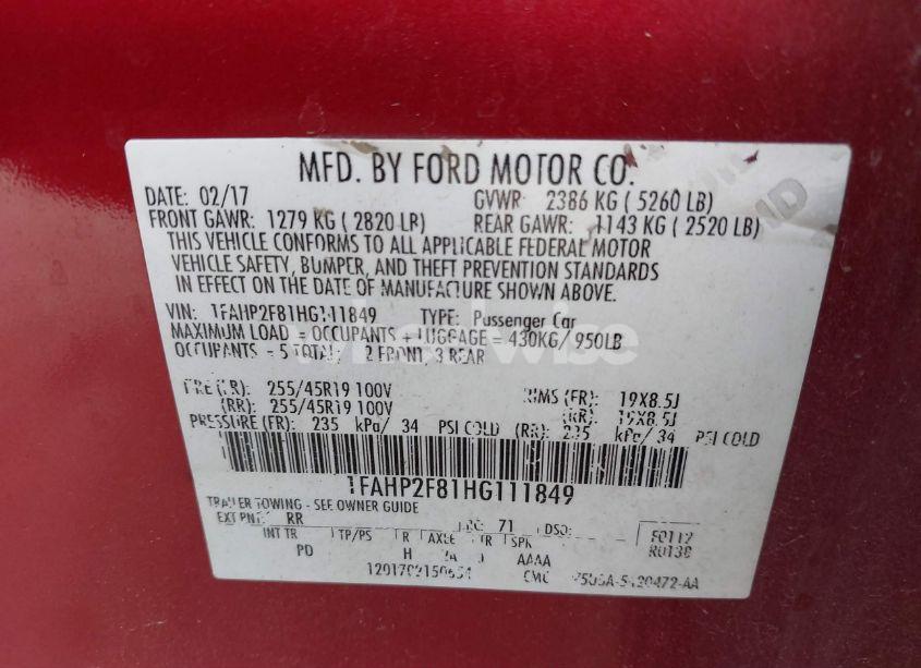 Photo 9 of 2017 Ford Taurus LIMITED (VIN 1FAHP2F81HG111849)