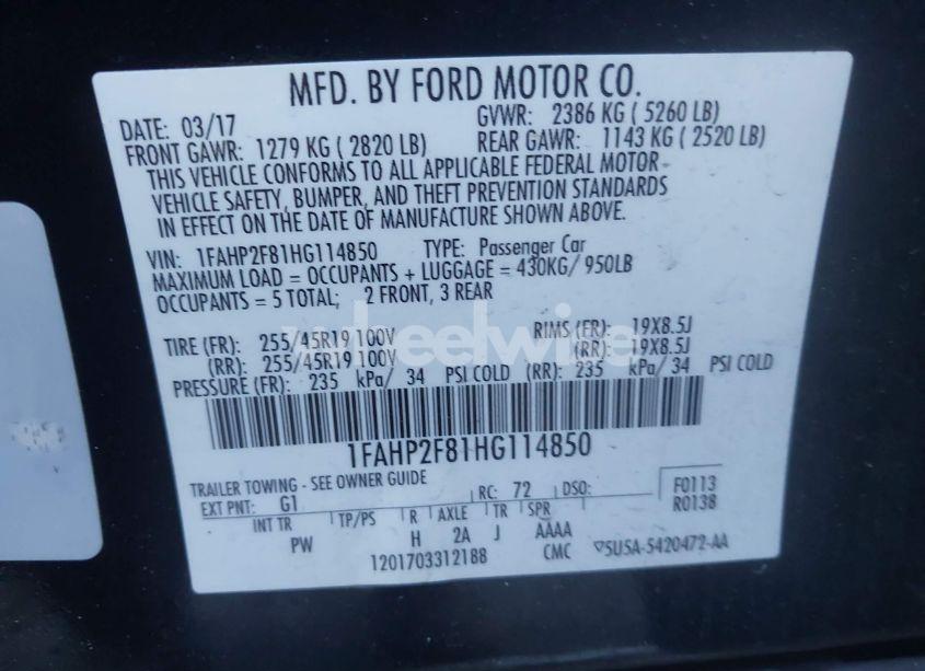 Photo 9 of 2017 Ford Taurus LIMITED (VIN 1FAHP2F81HG114850)