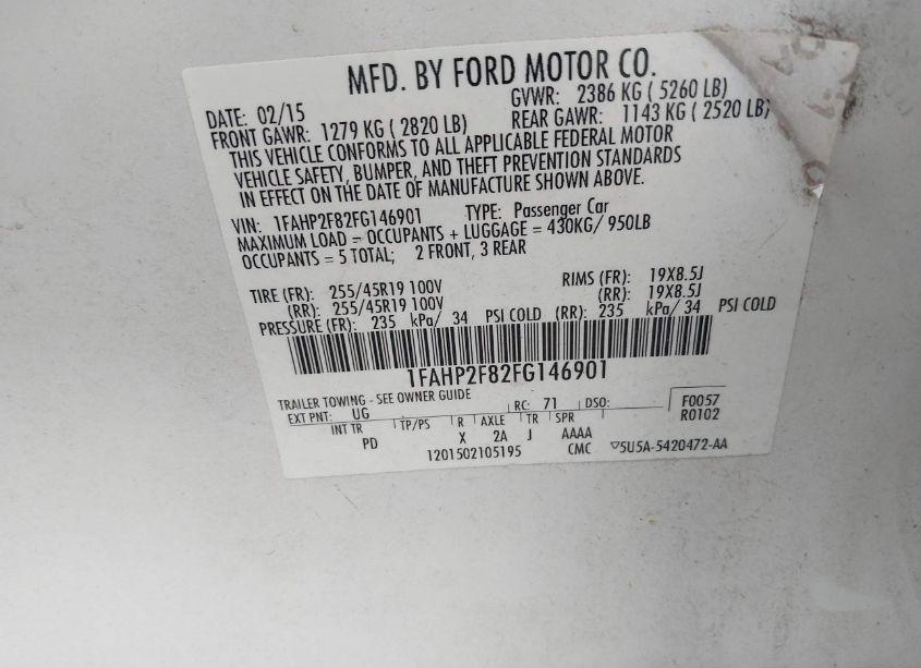 Photo 9 of 2015 Ford Taurus LIMITED (VIN 1FAHP2F82FG146901)