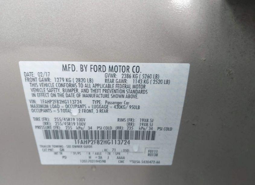 Photo 9 of 2017 Ford Taurus LIMITED (VIN 1FAHP2F82HG113724)