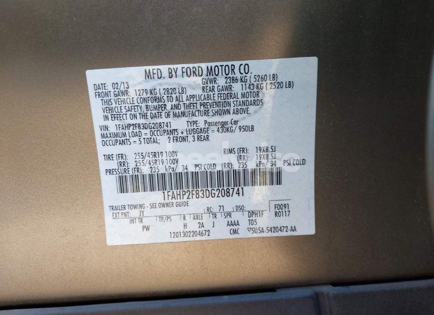 Photo 9 of 2013 Ford Taurus LIMITED (VIN 1FAHP2F83DG208741)