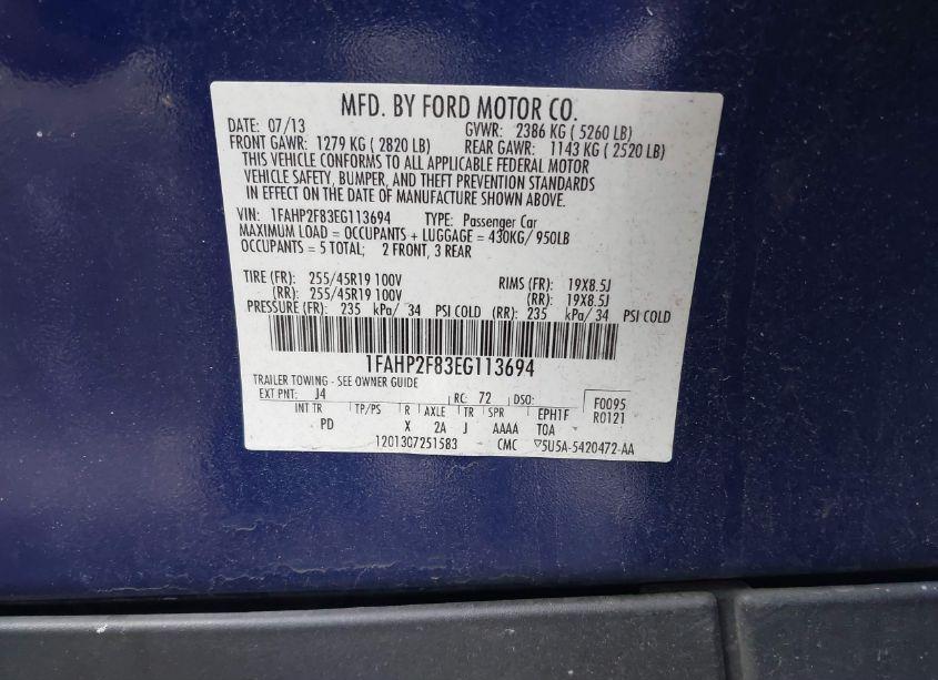 Photo 9 of 2014 Ford Taurus LIMITED (VIN 1FAHP2F83EG113694)