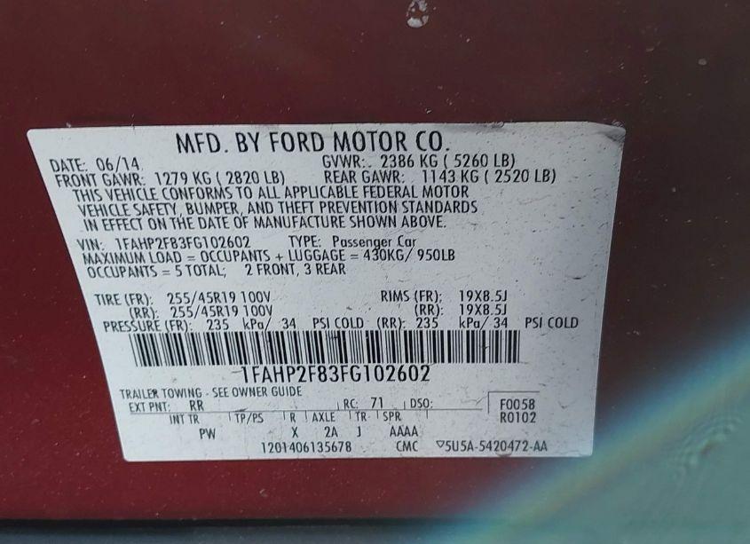 Photo 9 of 2015 Ford Taurus LIMITED (VIN 1FAHP2F83FG102602)