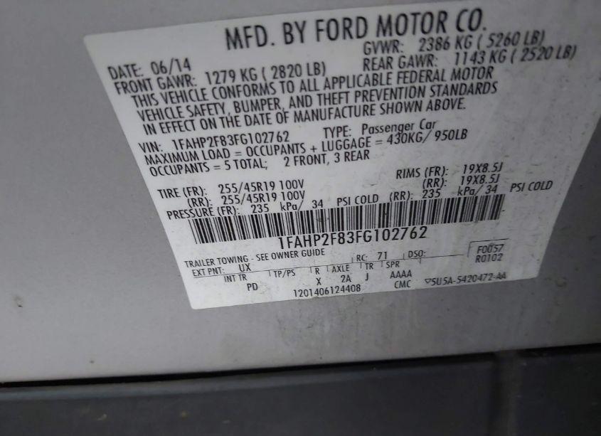 Photo 9 of 2015 Ford Taurus LIMITED (VIN 1FAHP2F83FG102762)