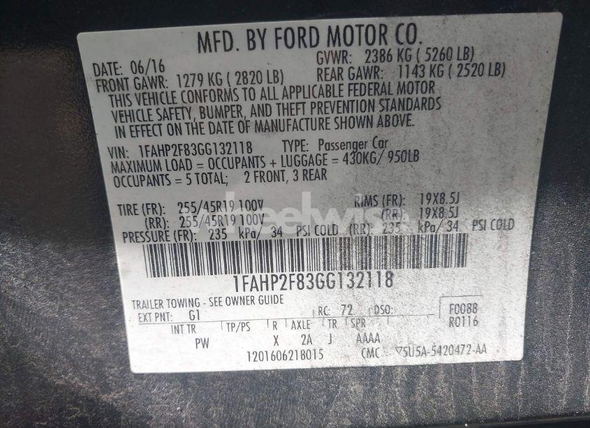 Photo 9 of 2016 Ford Taurus LIMITED (VIN 1FAHP2F83GG132118)