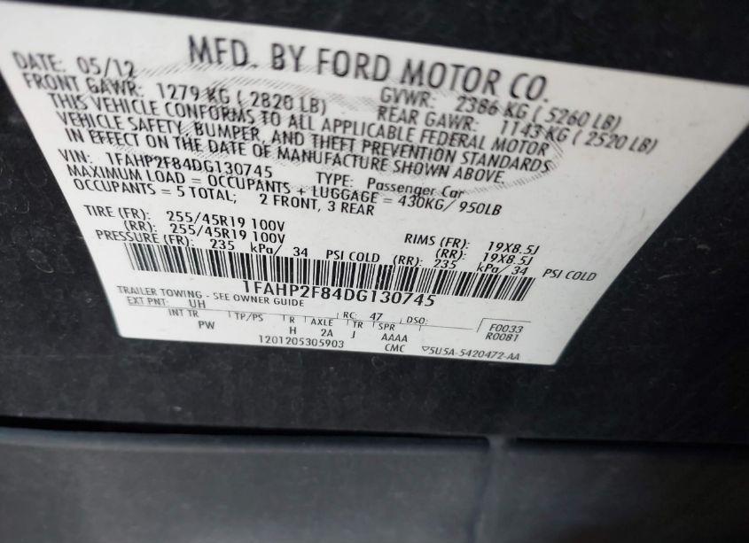 Photo 9 of 2013 Ford Taurus LIMITED (VIN 1FAHP2F84DG130745)