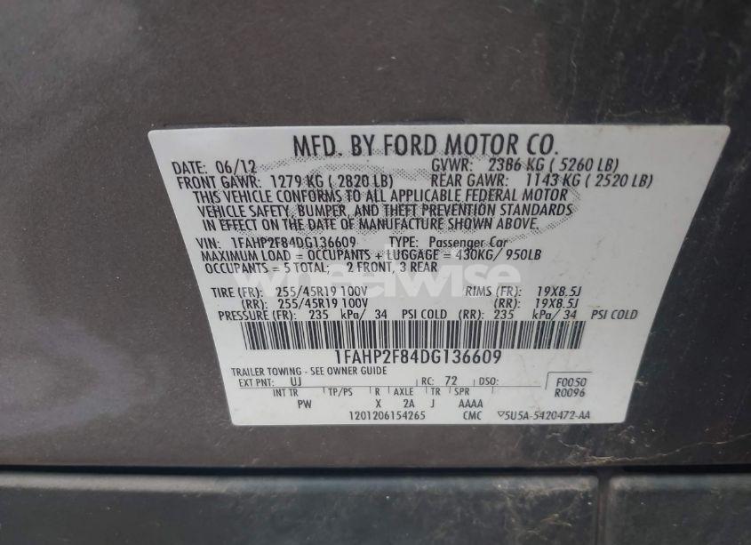Photo 9 of 2013 Ford Taurus LIMITED (VIN 1FAHP2F84DG136609)