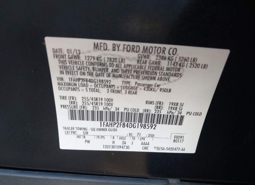 Photo 9 of 2013 Ford Taurus LIMITED (VIN 1FAHP2F84DG198592)