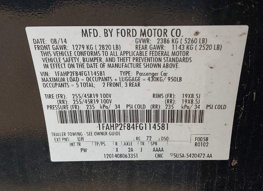 Photo 9 of 2015 Ford Taurus LIMITED (VIN 1FAHP2F84FG114581)