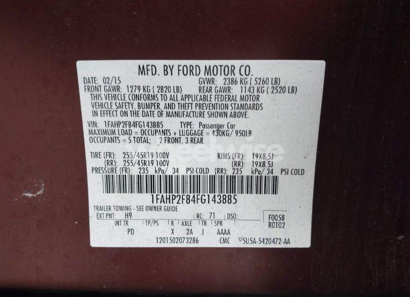 Photo 9 of 2015 Ford Taurus LIMITED (VIN 1FAHP2F84FG143885)