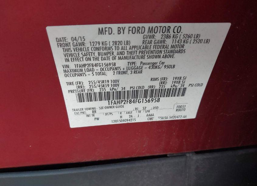 Photo 9 of 2015 Ford Taurus LIMITED (VIN 1FAHP2F84FG156958)