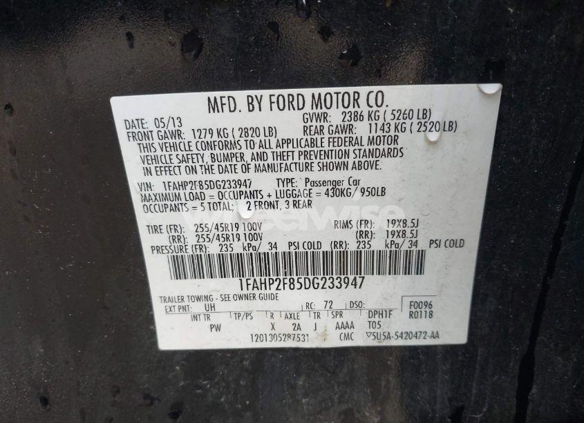 Photo 9 of 2013 Ford Taurus LIMITED (VIN 1FAHP2F85DG233947)